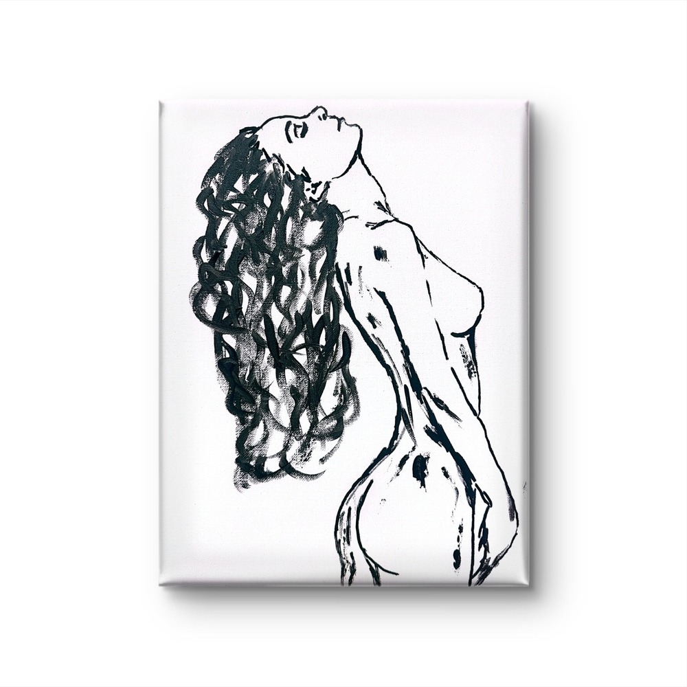 Papa Diouf Painting Woman Silhouette Modern Wall Art Black White 11x14 NEW